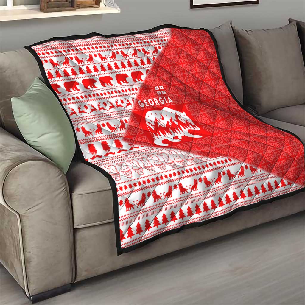 Georgia Christmas Quilt with Bear Mountains Forest Pattern and Traditional Georgian Design - Wonder Print Shop