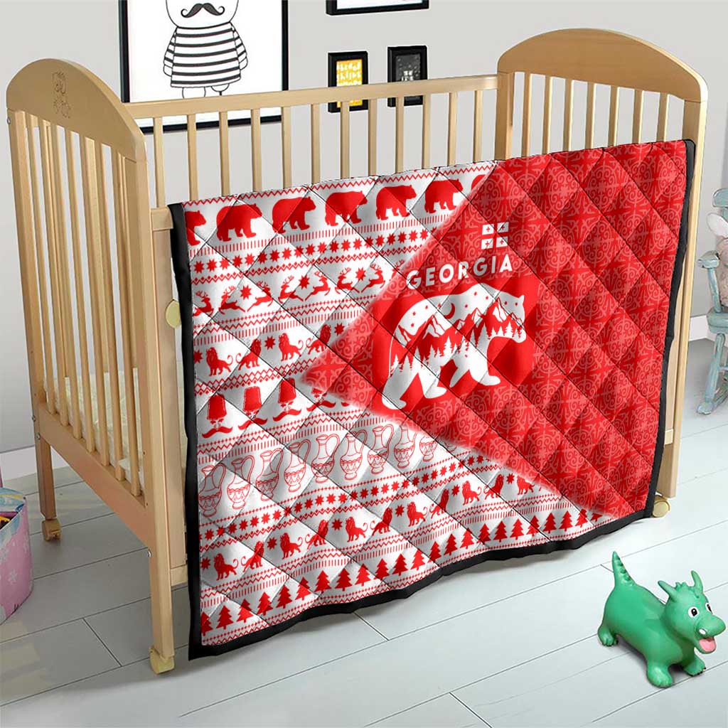 Georgia Christmas Quilt with Bear Mountains Forest Pattern and Traditional Georgian Design - Wonder Print Shop