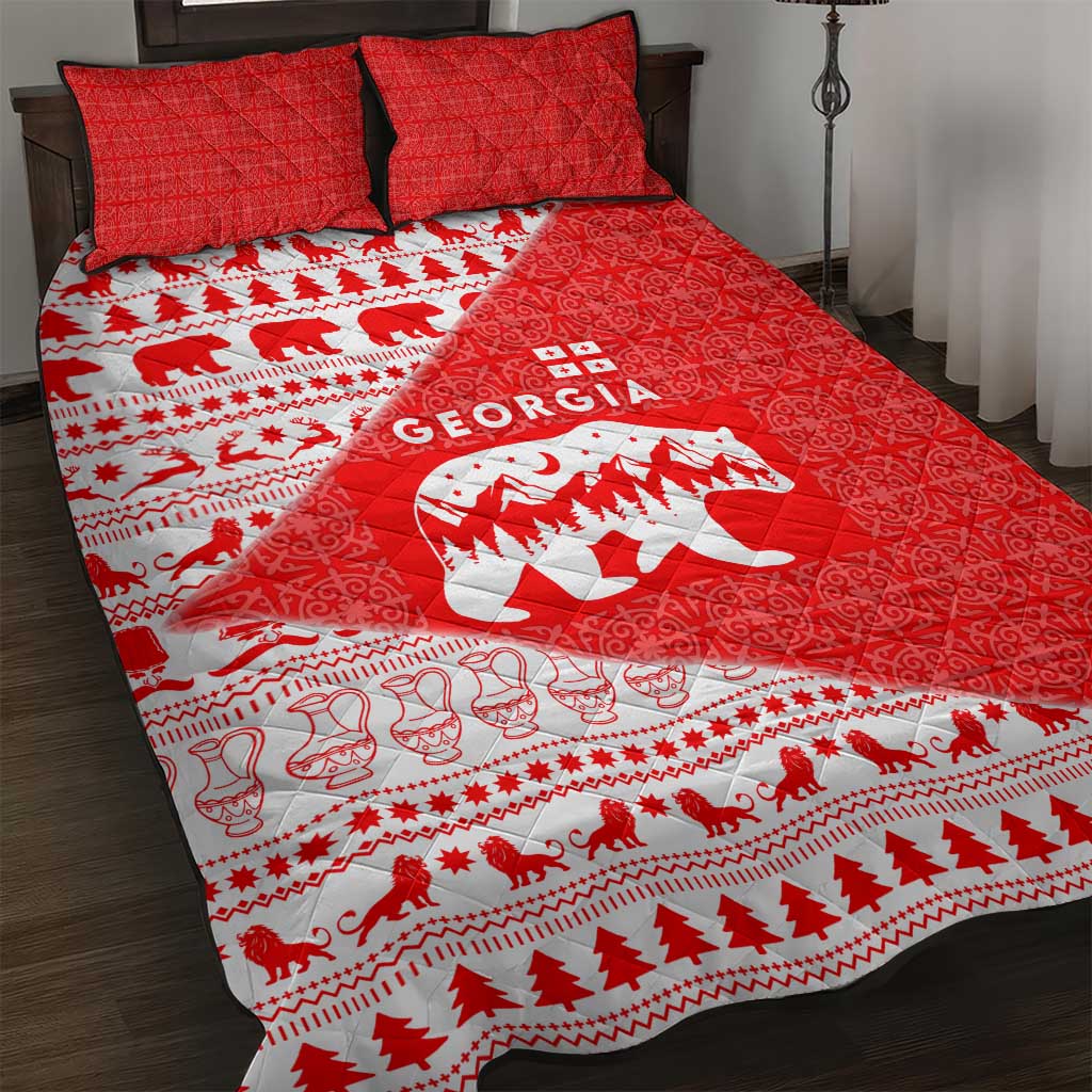 Georgia Christmas Quilt Bed Set with Bear Mountains Forest Pattern and Traditional Georgian Design - Wonder Print Shop