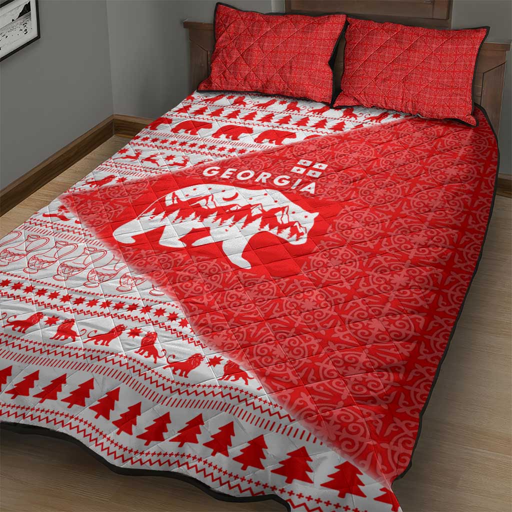 Georgia Christmas Quilt Bed Set with Bear Mountains Forest Pattern and Traditional Georgian Design - Wonder Print Shop
