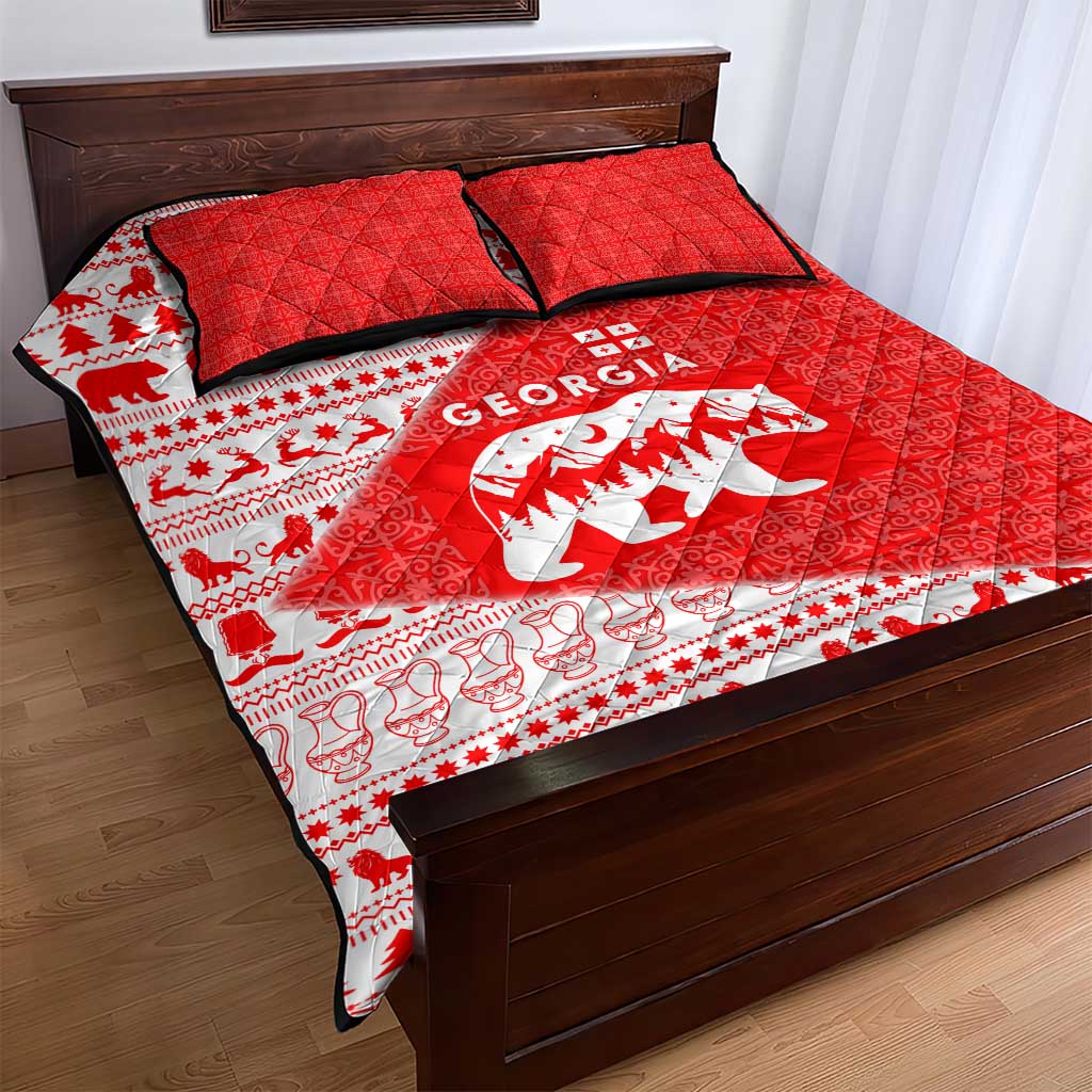 Georgia Christmas Quilt Bed Set with Bear Mountains Forest Pattern and Traditional Georgian Design - Wonder Print Shop