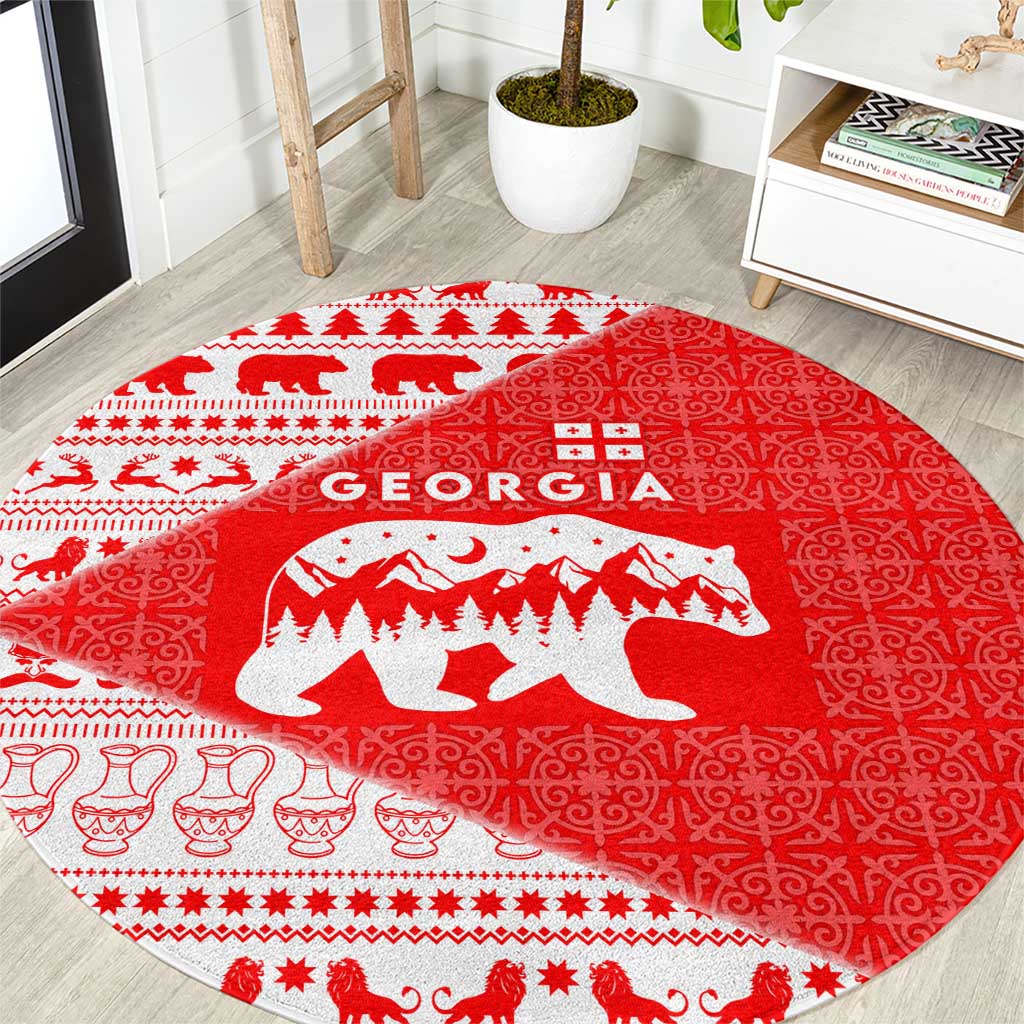 Georgia Christmas Round Carpet with Bear Mountains Forest Pattern and Traditional Georgian Design - Wonder Print Shop