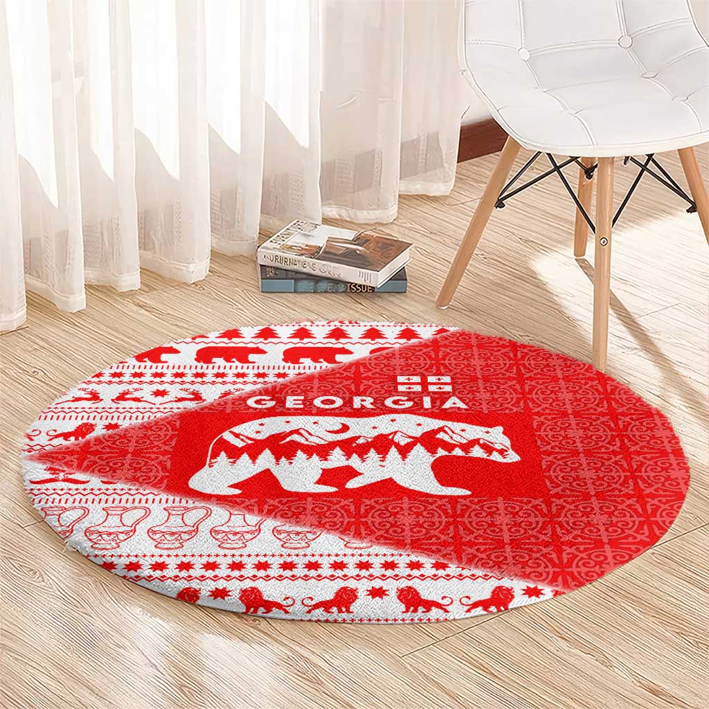 Georgia Christmas Round Carpet with Bear Mountains Forest Pattern and Traditional Georgian Design - Wonder Print Shop