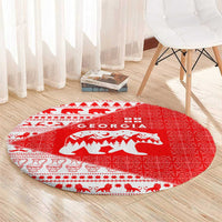 Georgia Christmas Round Carpet with Bear Mountains Forest Pattern and Traditional Georgian Design - Wonder Print Shop