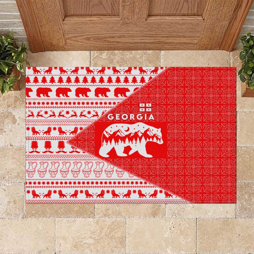 Georgia Christmas Rubber Doormat with Bear Mountains Forest Pattern and Traditional Georgian Design - Wonder Print Shop