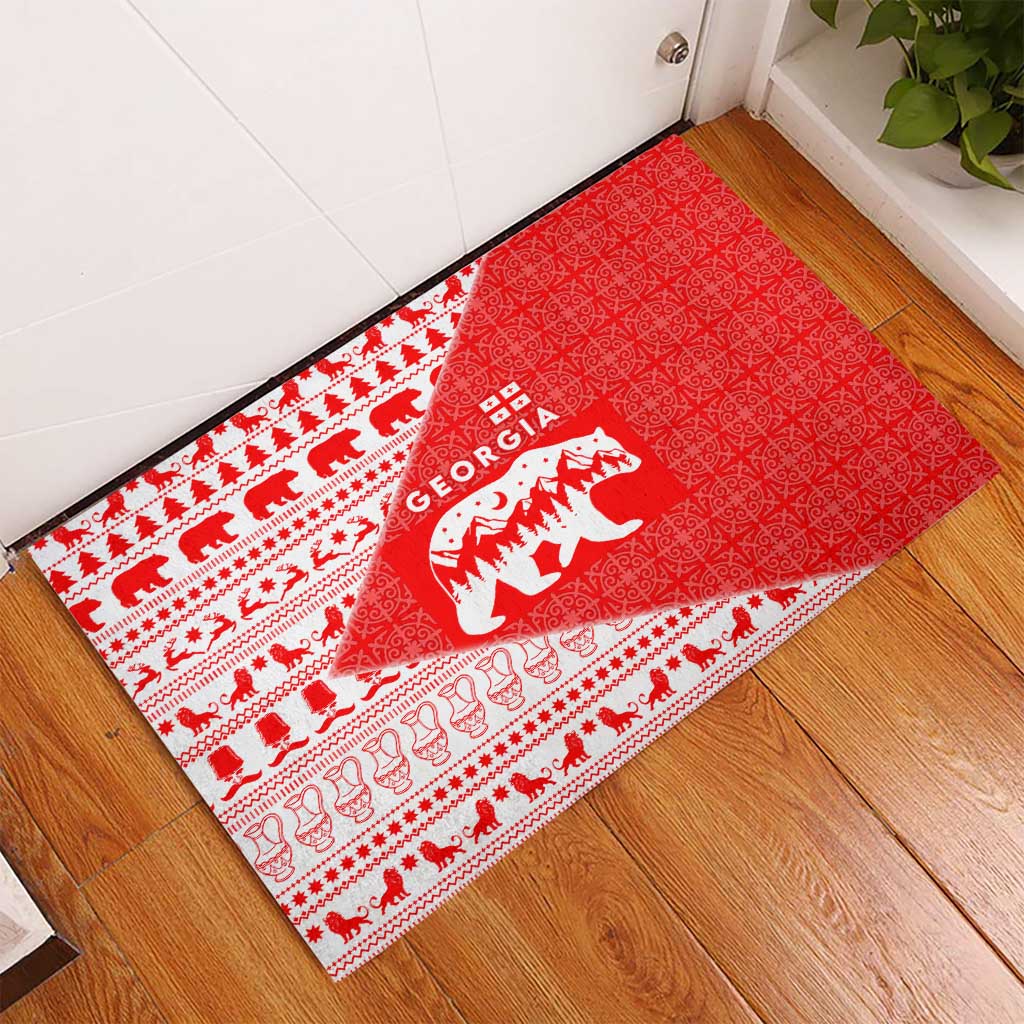 Georgia Christmas Rubber Doormat with Bear Mountains Forest Pattern and Traditional Georgian Design - Wonder Print Shop