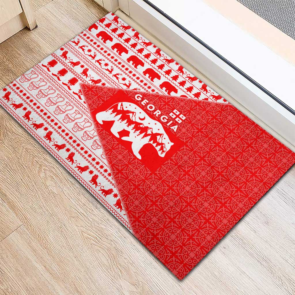 Georgia Christmas Rubber Doormat with Bear Mountains Forest Pattern and Traditional Georgian Design - Wonder Print Shop