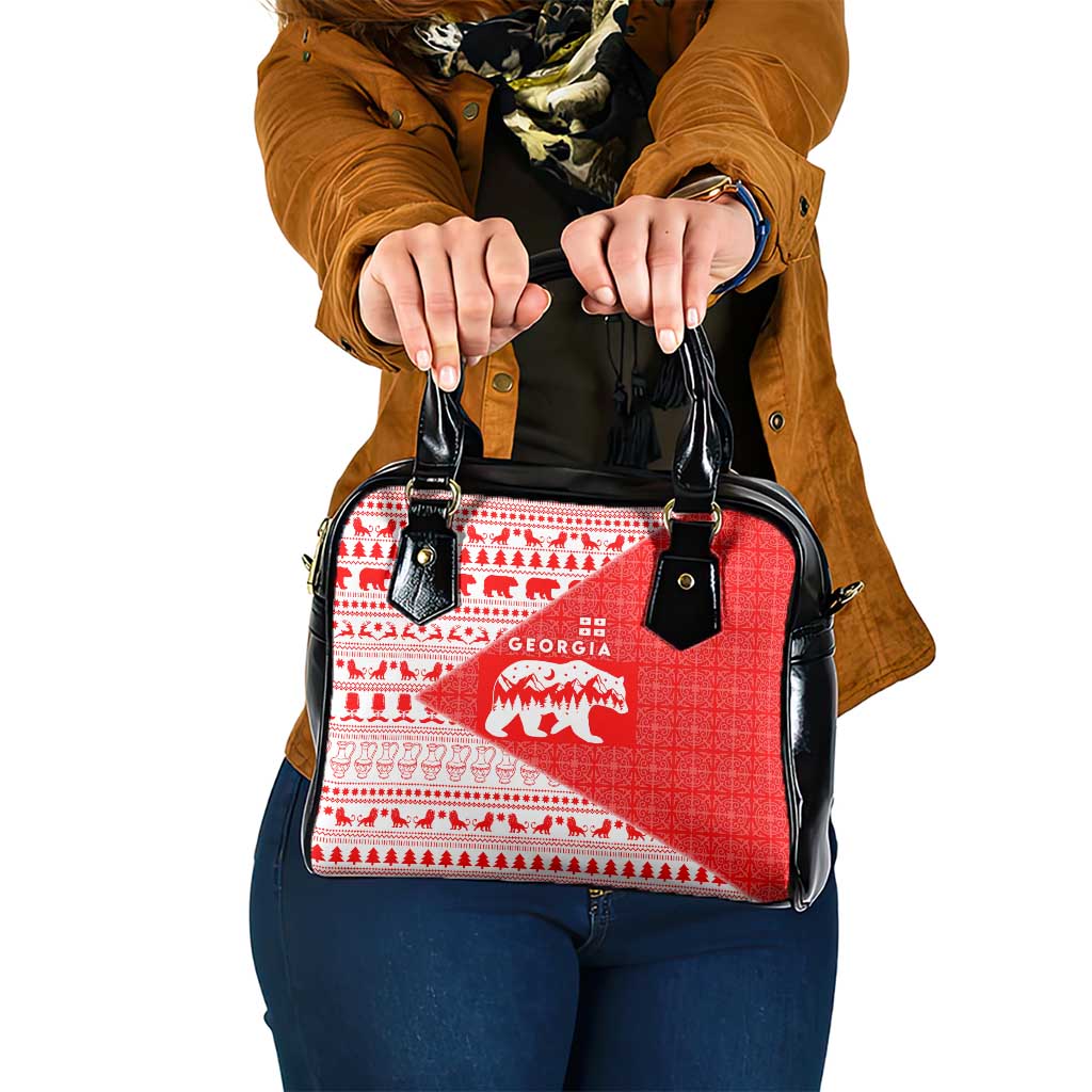 Georgia Christmas Shoulder Handbag with Bear Mountains Forest Pattern and Traditional Georgian Design - Wonder Print Shop