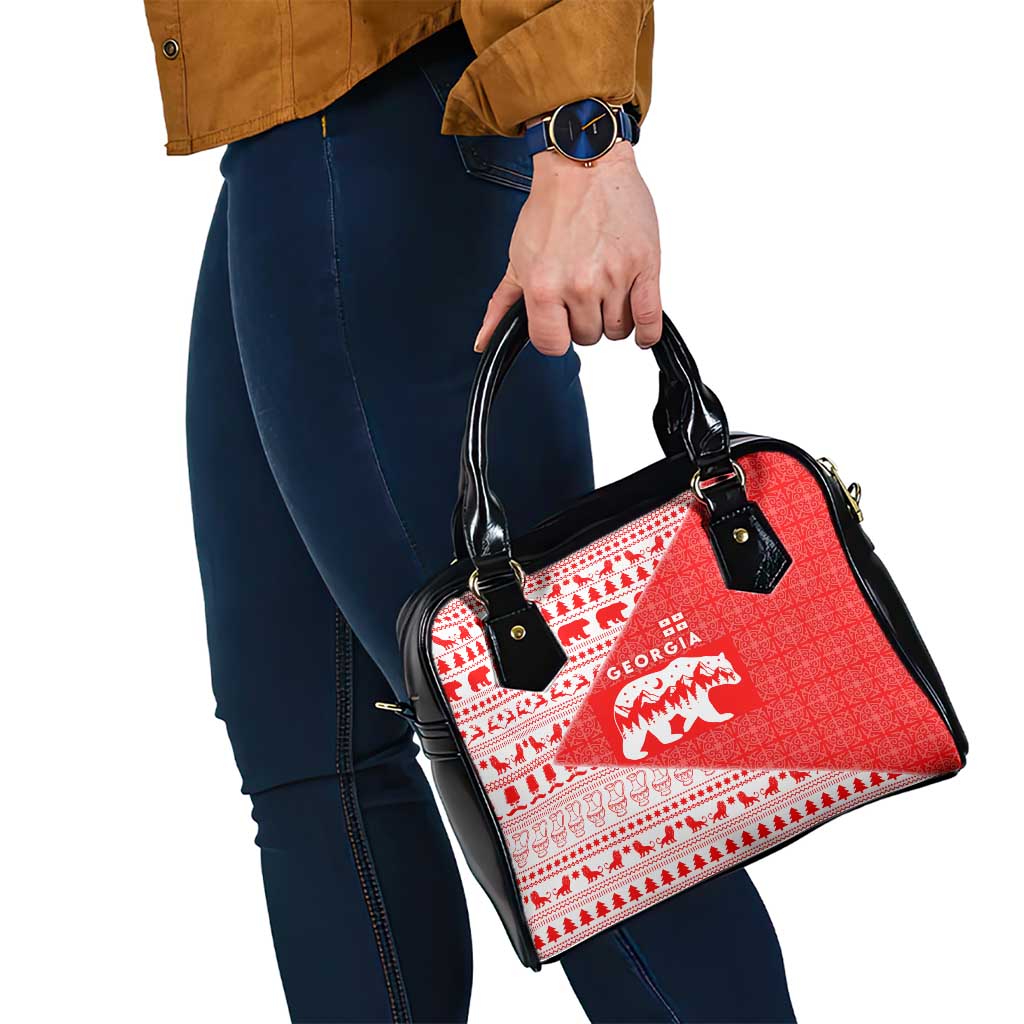 Georgia Christmas Shoulder Handbag with Bear Mountains Forest Pattern and Traditional Georgian Design - Wonder Print Shop