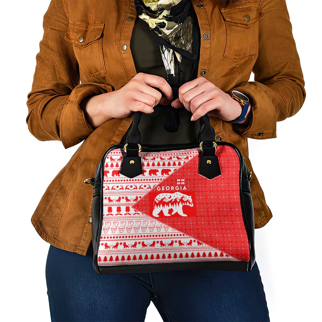 Georgia Christmas Shoulder Handbag with Bear Mountains Forest Pattern and Traditional Georgian Design - Wonder Print Shop