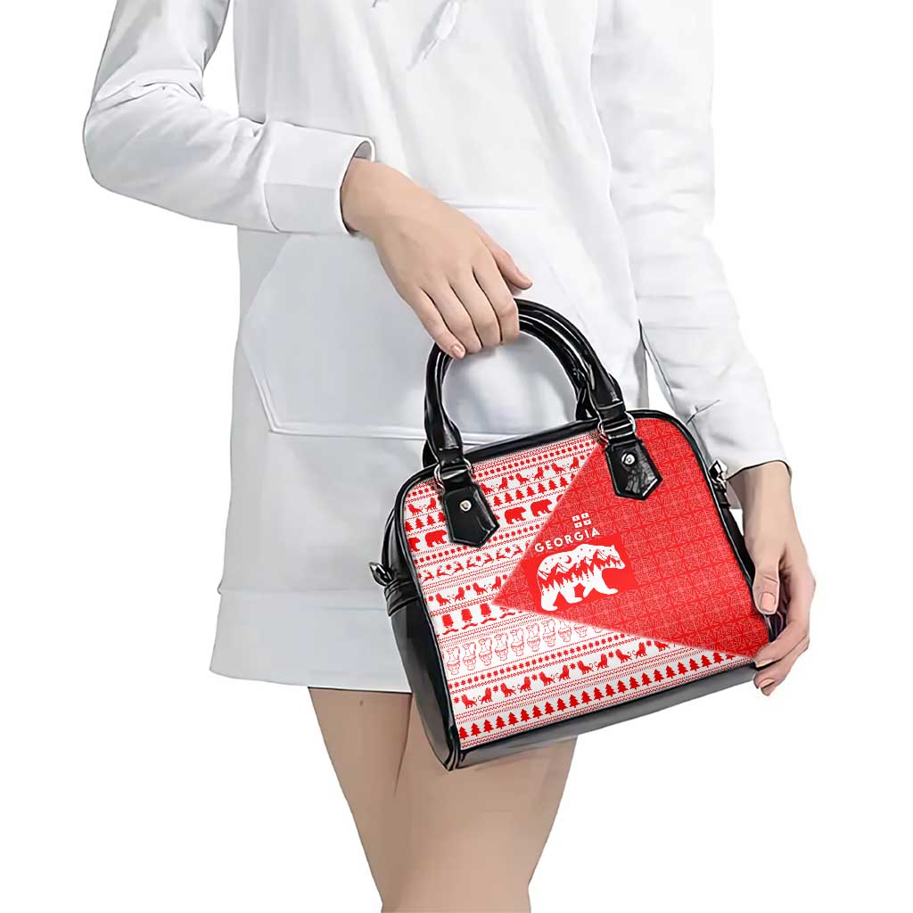 Georgia Christmas Shoulder Handbag with Bear Mountains Forest Pattern and Traditional Georgian Design - Wonder Print Shop