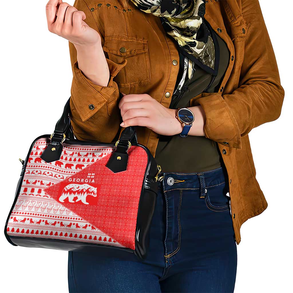 Georgia Christmas Shoulder Handbag with Bear Mountains Forest Pattern and Traditional Georgian Design - Wonder Print Shop
