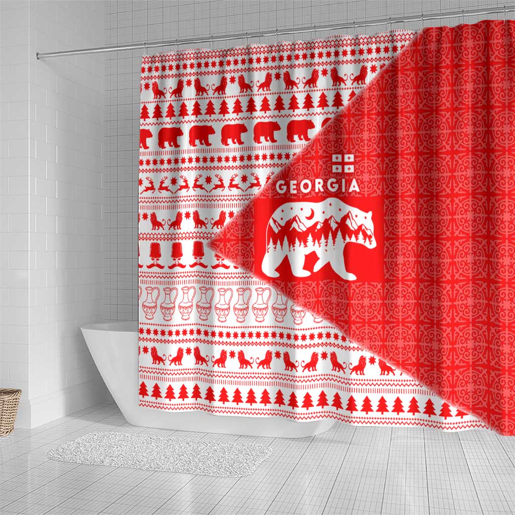 Georgia Christmas Shower Curtain with Bear Mountains Forest Pattern and Traditional Georgian Design - Wonder Print Shop