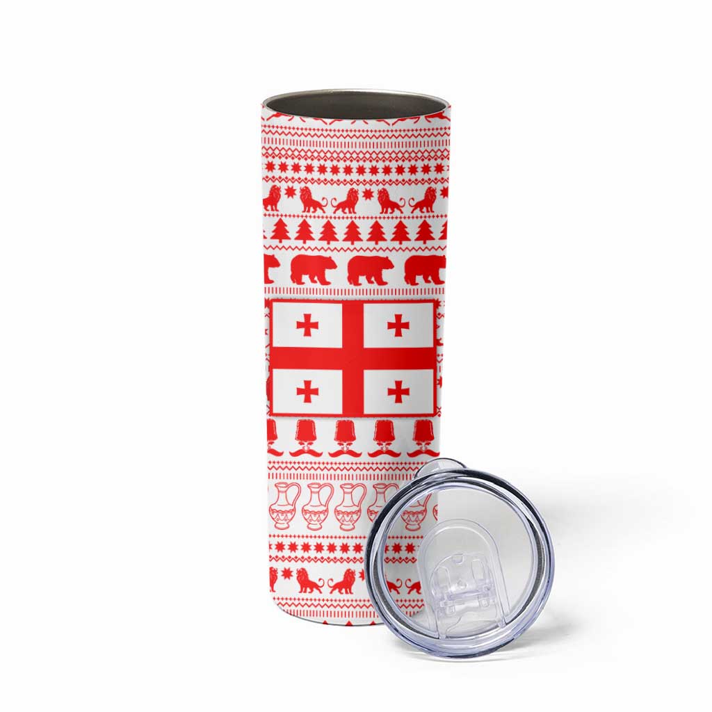 Georgia Christmas Skinny Tumbler with Bear Mountains Forest Pattern and Traditional Georgian Design - Wonder Print Shop