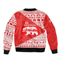 Georgia Christmas Sleeve Zip Bomber Jacket with Bear Mountains Forest Pattern and Traditional Georgian Design - Wonder Print Shop