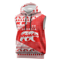Georgia Christmas Sleeveless Hoodie with Bear Mountains Forest Pattern and Traditional Georgian Design - Wonder Print Shop
