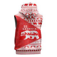 Georgia Christmas Sleeveless Hoodie with Bear Mountains Forest Pattern and Traditional Georgian Design - Wonder Print Shop