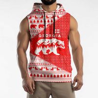 Georgia Christmas Sleeveless Hoodie with Bear Mountains Forest Pattern and Traditional Georgian Design - Wonder Print Shop