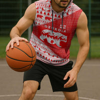 Georgia Christmas Sleeveless Hoodie with Bear Mountains Forest Pattern and Traditional Georgian Design - Wonder Print Shop