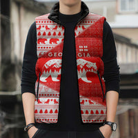 Georgia Christmas Sleeveless Puffer Jacket with Bear Mountains Forest Pattern and Traditional Georgian Design - Wonder Print Shop