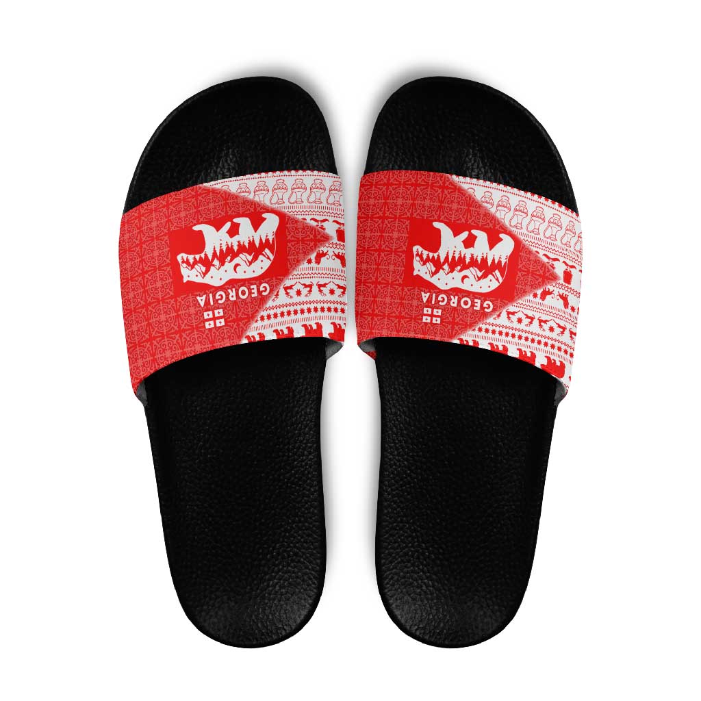 Georgia Christmas Slide Sandals with Bear Mountains Forest Pattern and Traditional Georgian Design - Wonder Print Shop