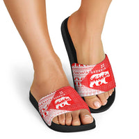 Georgia Christmas Slide Sandals with Bear Mountains Forest Pattern and Traditional Georgian Design - Wonder Print Shop