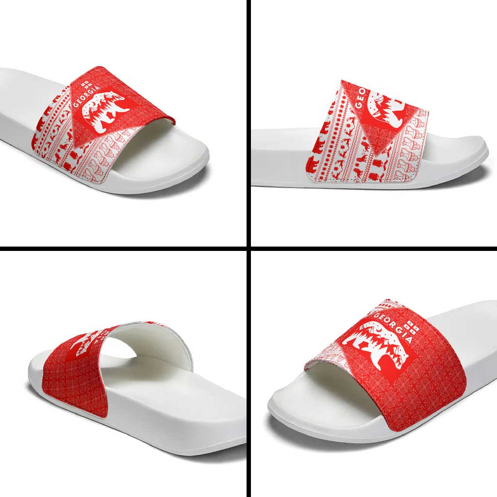 Georgia Christmas Slide Sandals with Bear Mountains Forest Pattern and Traditional Georgian Design - Wonder Print Shop