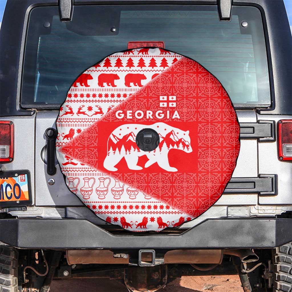 Georgia Christmas Spare Tire Cover with Bear Mountains Forest Pattern and Traditional Georgian Design - Wonder Print Shop