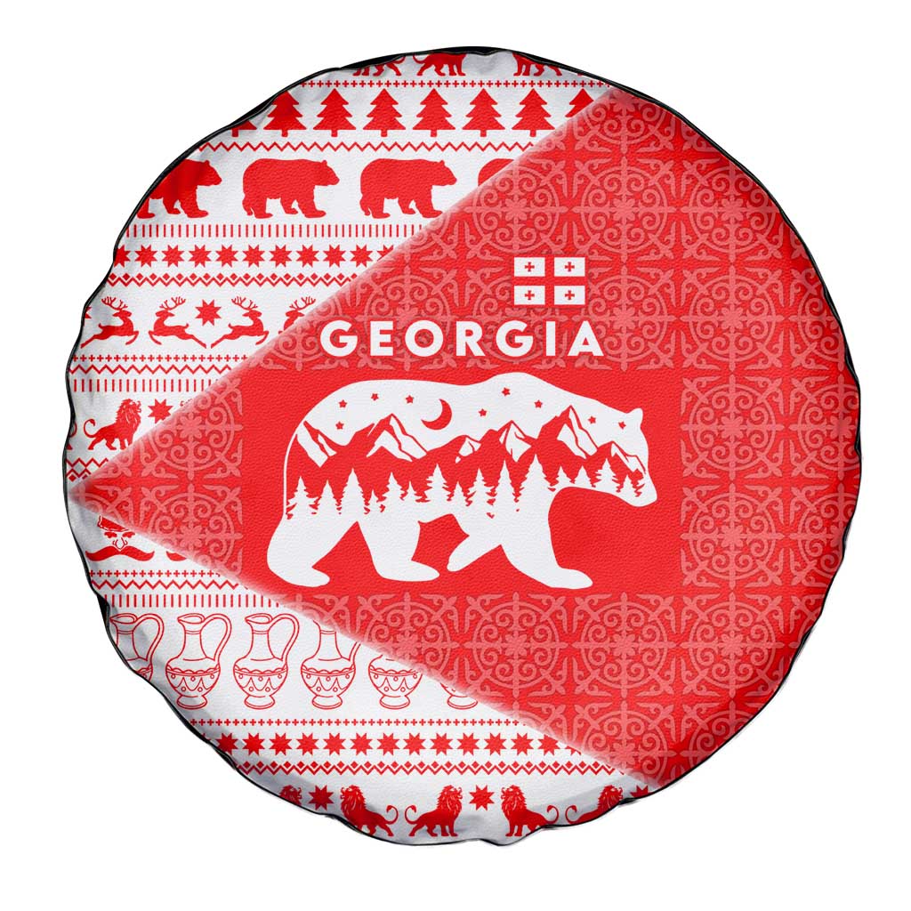 Georgia Christmas Spare Tire Cover with Bear Mountains Forest Pattern and Traditional Georgian Design - Wonder Print Shop