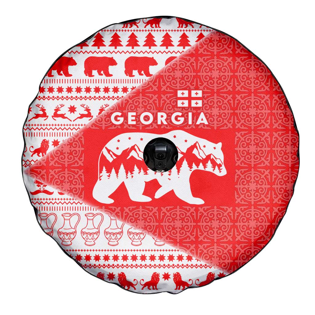 Georgia Christmas Spare Tire Cover with Bear Mountains Forest Pattern and Traditional Georgian Design - Wonder Print Shop
