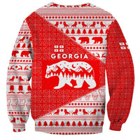 Georgia Christmas Sweatshirt with Bear Mountains Forest Pattern and Traditional Georgian Design - Wonder Print Shop
