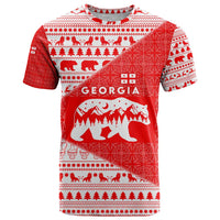 Georgia Christmas T Shirt with Bear Mountains Forest Pattern and Traditional Georgian Design - Wonder Print Shop