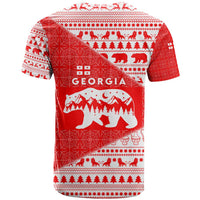 Georgia Christmas T Shirt with Bear Mountains Forest Pattern and Traditional Georgian Design - Wonder Print Shop
