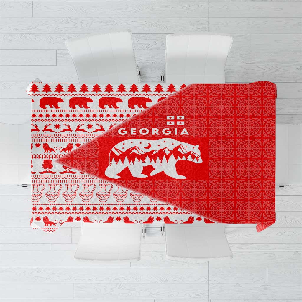 Georgia Christmas Tablecloth with Bear Mountains Forest Pattern and Traditional Georgian Design - Wonder Print Shop