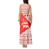 Georgia Christmas Tank Maxi Dress with Bear Mountains Forest Pattern and Traditional Georgian Design - Wonder Print Shop