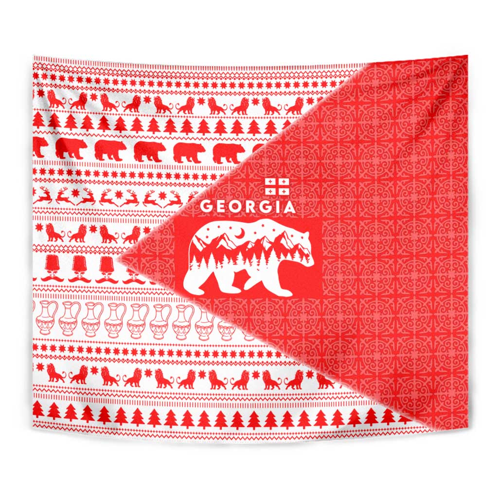 Georgia Christmas Tapestry with Bear Mountains Forest Pattern and Traditional Georgian Design - Wonder Print Shop