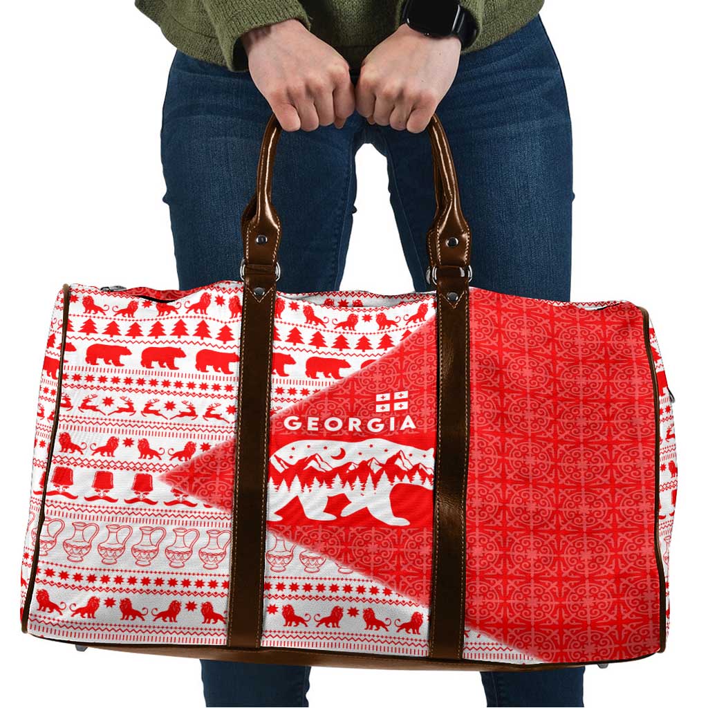 Georgia Christmas Travel Bag with Bear Mountains Forest Pattern and Traditional Georgian Design - Wonder Print Shop