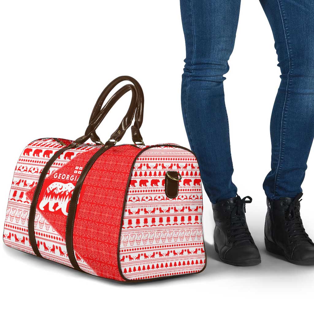 Georgia Christmas Travel Bag with Bear Mountains Forest Pattern and Traditional Georgian Design - Wonder Print Shop