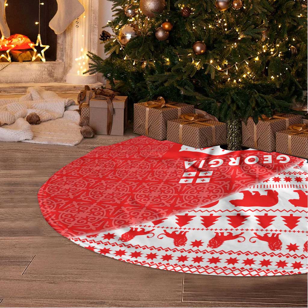 Georgia Christmas Tree Skirt with Bear Mountains Forest Pattern and Traditional Georgian Design - Wonder Print Shop