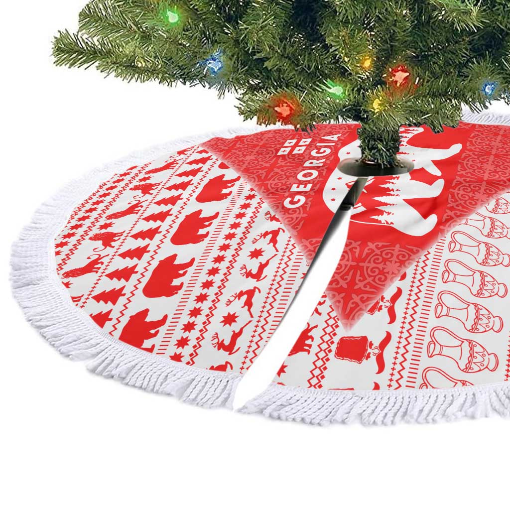 Georgia Christmas Tree Skirt with Bear Mountains Forest Pattern and Traditional Georgian Design - Wonder Print Shop