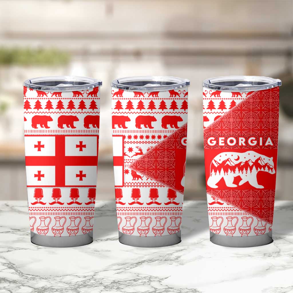 Georgia Christmas Tumbler Cup with Bear Mountains Forest Pattern and Traditional Georgian Design - Wonder Print Shop