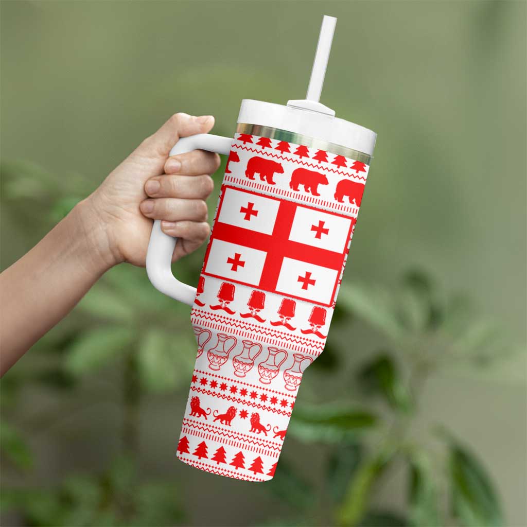 Georgia Christmas Tumbler With Handle with Bear Mountains Forest Pattern and Traditional Georgian Design - Wonder Print Shop