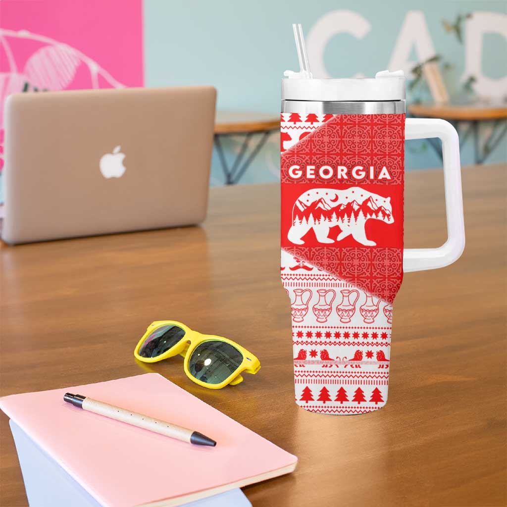 Georgia Christmas Tumbler With Handle with Bear Mountains Forest Pattern and Traditional Georgian Design - Wonder Print Shop