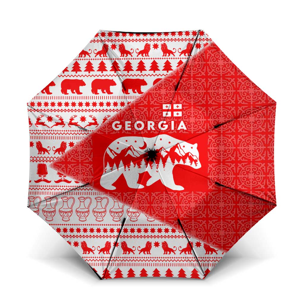 Georgia Christmas Umbrella with Bear Mountains Forest Pattern and Traditional Georgian Design - Wonder Print Shop
