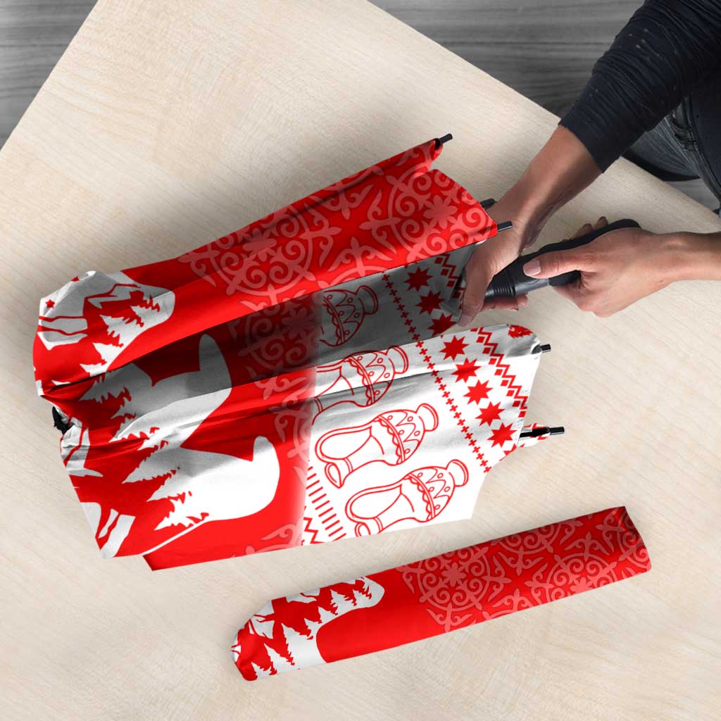 Georgia Christmas Umbrella with Bear Mountains Forest Pattern and Traditional Georgian Design - Wonder Print Shop