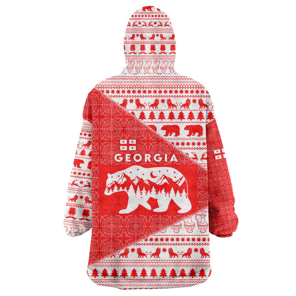 Georgia Christmas Wearable Blanket Hoodie with Bear Mountains Forest Pattern and Traditional Georgian Design - Wonder Print Shop