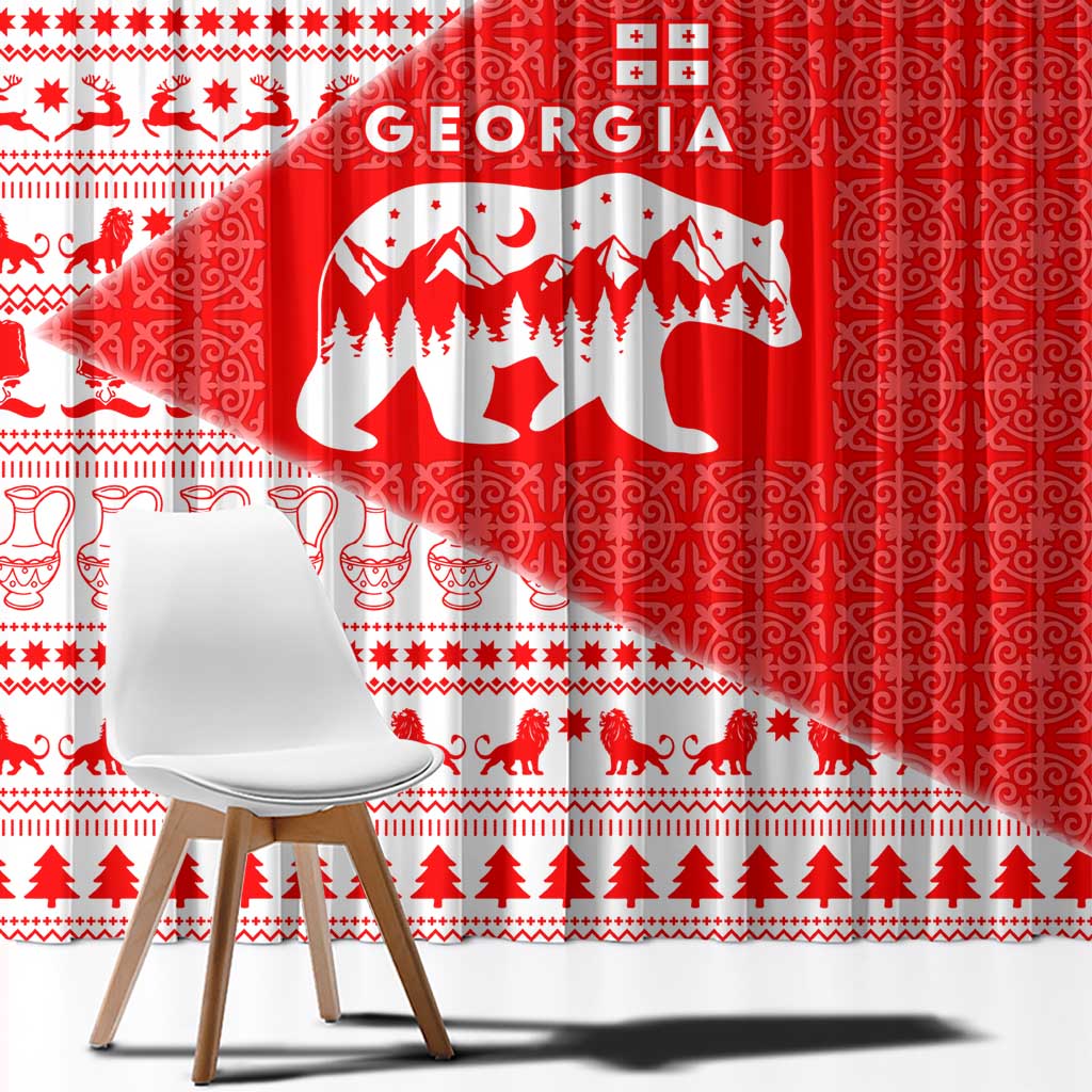 Georgia Christmas Window Curtain with Bear Mountains Forest Pattern and Traditional Georgian Design - Wonder Print Shop