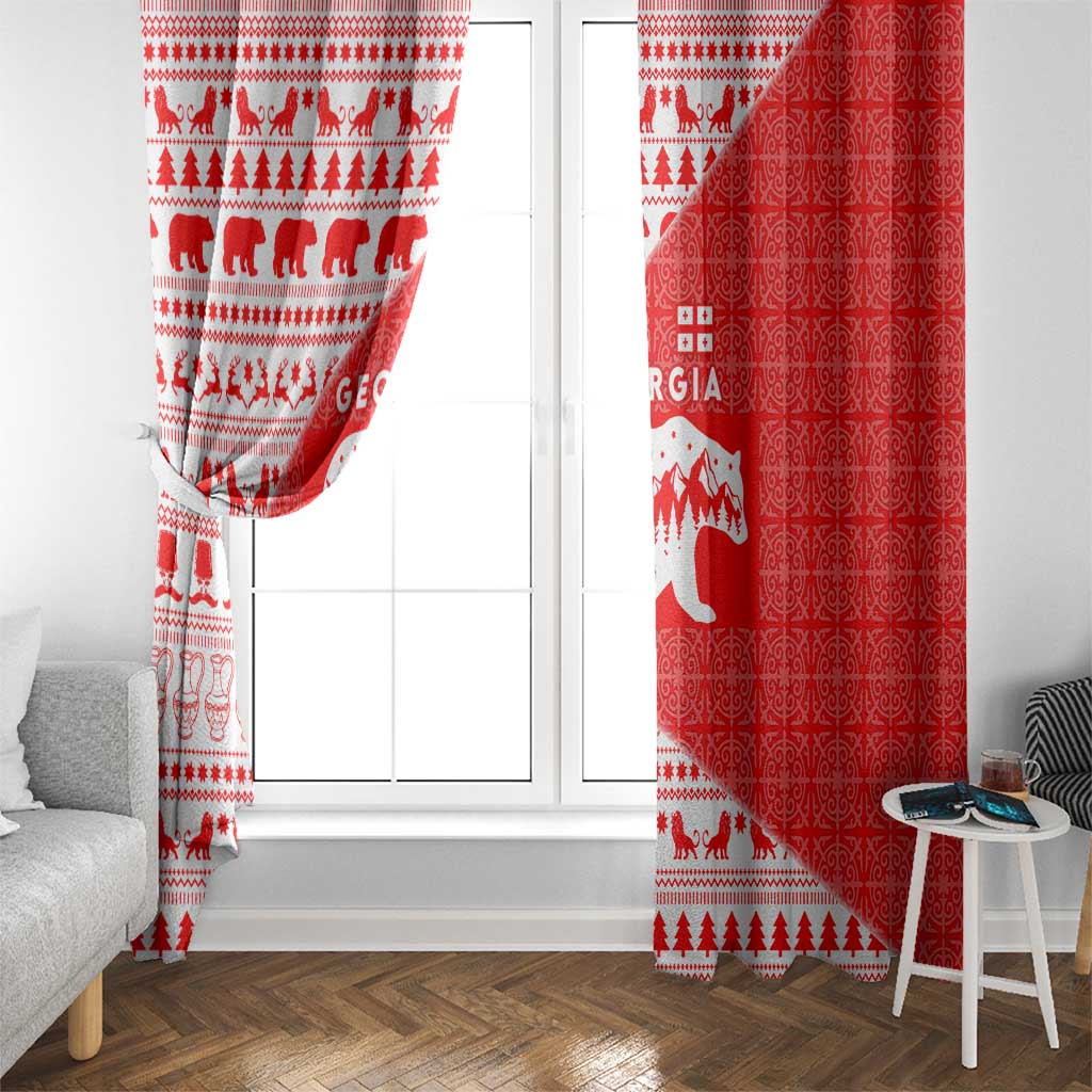 Georgia Christmas Window Curtain with Bear Mountains Forest Pattern and Traditional Georgian Design - Wonder Print Shop