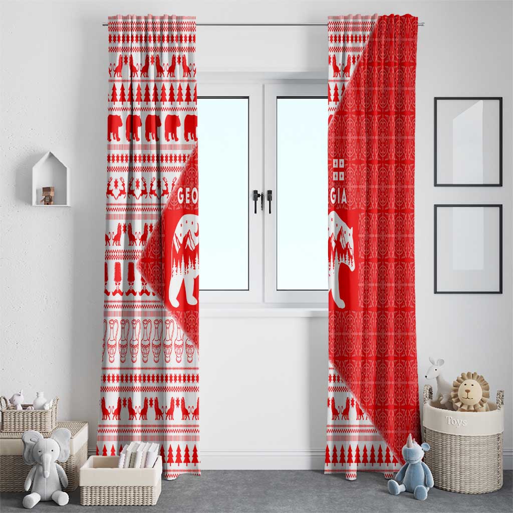 Georgia Christmas Window Curtain with Bear Mountains Forest Pattern and Traditional Georgian Design - Wonder Print Shop
