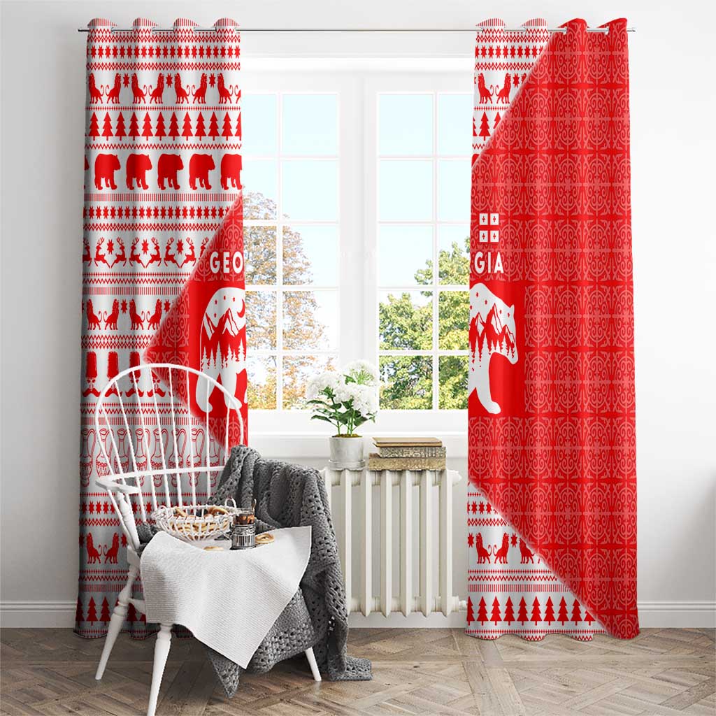 Georgia Christmas Window Curtain with Bear Mountains Forest Pattern and Traditional Georgian Design - Wonder Print Shop